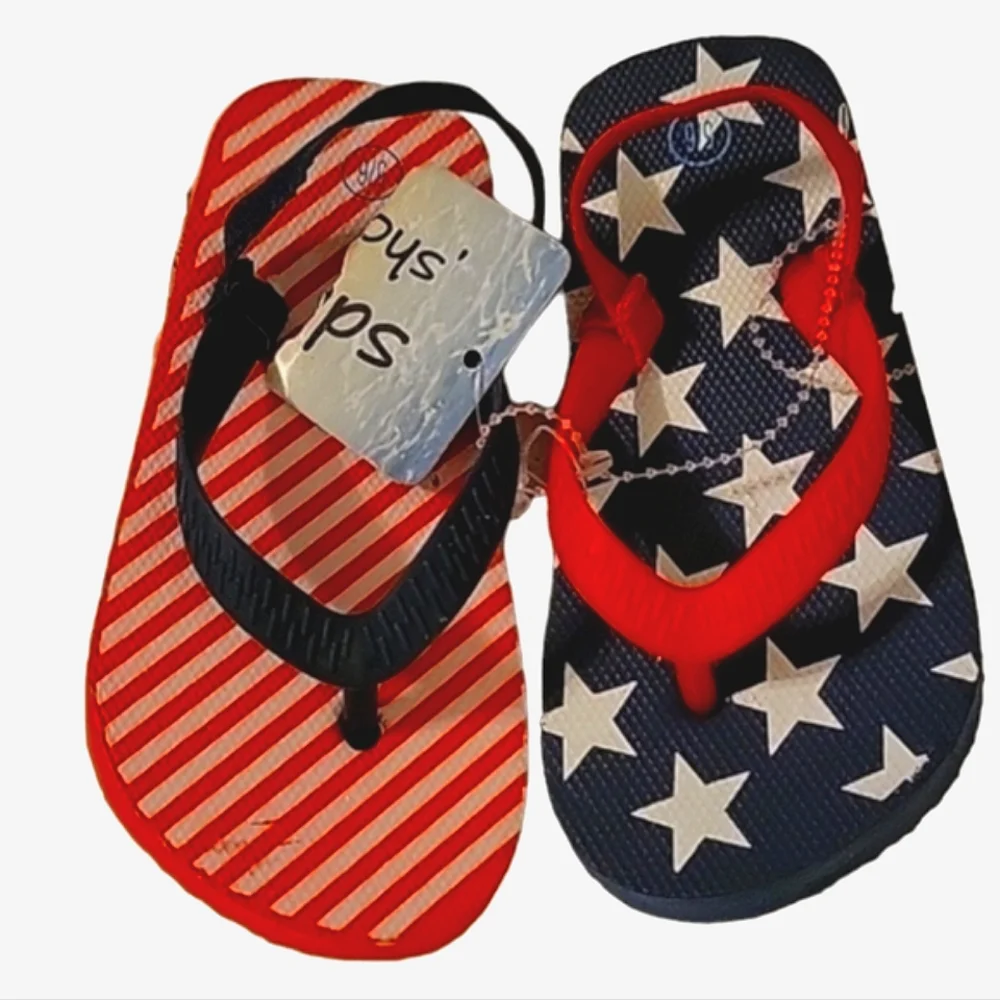 NEW Kid's Unisex 4th of July Stars & Stripes Flip Flops with Rear Elastic Strap
